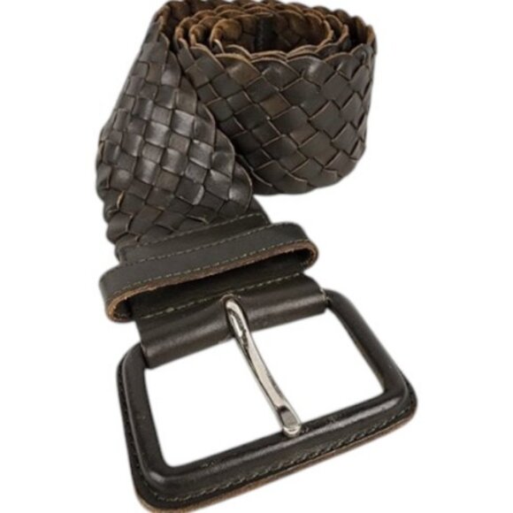 Club Monaco olive green leather wide woven belt - Picture 1 of 7
